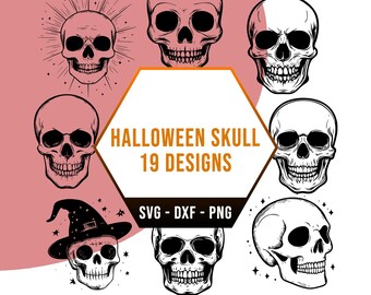 Halloween Skull SVG Bundle, Dark Spooky Skeleton SVG Pack, Cricut Silhouette PNG Files for Laser Cutter