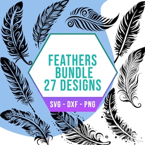 Simple Boho Feather SVG Bundle, Cute Flying Bird Quill SVG Pack, Cricut Silhouette Files for Laser Cutter