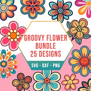 Cute Groovy Flower SVG PNG Bundle, Retro Flowers SVG Pack, Cricut Clipart Files
