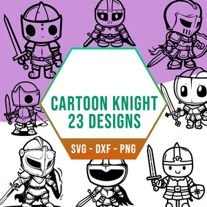 Cartoon Knight SVG Bundle, Medieval Chivalry Warrior SVG Pack, Cricut Silhouette Files for Laser Cutter