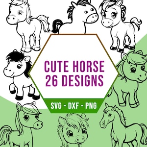Niedliches Pferd SVG Bundle, einfache Pony Zeichnung SVG Pack, Cricut Silhouette-Dateien für Laser Cutter