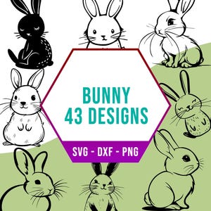 Cute Bunny SVG Bundle, Small Kawaii Rabbit SVG Pack, Cricut Silhouette PNG Files for Laser Cutter