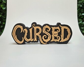Cursed Gothic Letter Sign • Freestanding Bookish Shelf Marker • Horror Reader Nightstand Decor • Gift for Dark Romance & Goth Fans