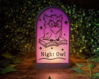 Night Owl Book Nook Light • Wise Owl on Book Shelf Insert • Late Night Reader Celestial Lamp • Cute Bird Gift for Bookworms and Students