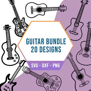 Akoestische gitaar SVG-bundel, muziekinstrument SVG-pakket, Cricut silhouet png-bestanden voor lasersnijder