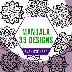Pacchetto Mandala Pattern SVG PNG, pacchetto SVG di fiori simmetrici, file Silhouette Cricut per taglierina laser