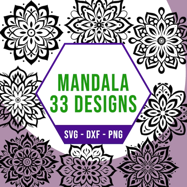 Mandala Pattern SVG PNG Bundle, Symmetry Flower SVG Pack, Cricut Silhouette Files for Laser Cutter