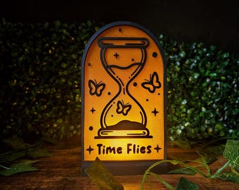 Time Flies Hourglass Book Nook Light • Clever Butterfly Bookshelf Insert • Whimsical Celestial Night Light • Dark Academia Literary Gift