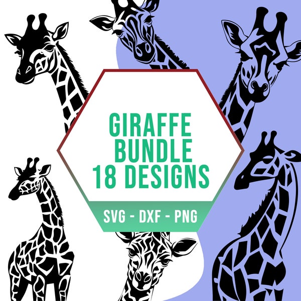 Safari Giraffe SVG Bundle, Cute Tall Zoo Animal SVG Pack, Cricut Silhouette Files for Laser Cutter