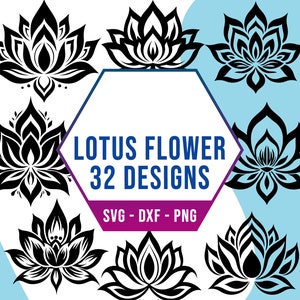 Paquete SVG PNG de flor de loto, paquete SVG de flor de lirio de agua espiritual de la naturaleza, archivos de silueta cricut para cortador láser