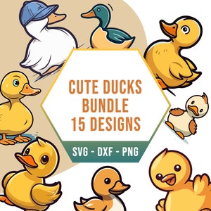 Cute Duck SVG PNG Bundle, Kawaii Rubber Duck SVG Pack, Cricut Clipart Files