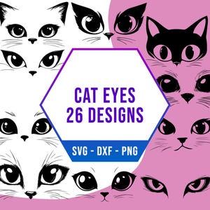 Cute Cat Eyes SVG-bundel, kawaii kitten snorhaar SVG-pakket, Cricut silhouet png-bestanden voor lasersnijder