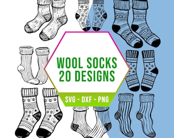 Wool Socks SVG Bundle, Cold Season Warm Clothes SVG Pack, Cricut Silhouette PNG Files for Laser Cutter
