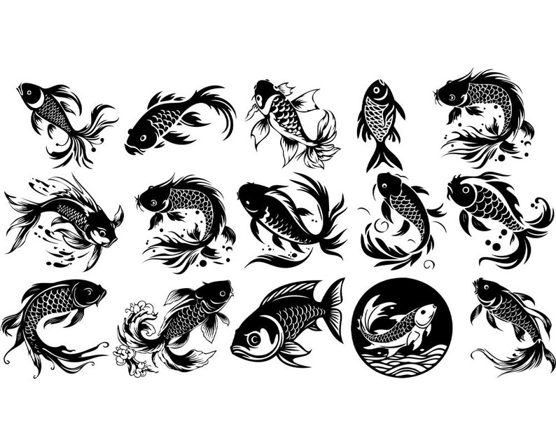 Japanese Koi Fish SVG PNG Bundle, Carp Fish SVG Pack, Cricut Silhouette