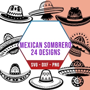Paquete SVG Sombrero Mexicano, Paquete SVG Sombrero Cultural Hispano, Archivos de silueta Cricut para cortador láser