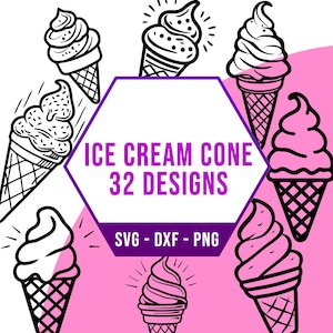 Paquete SVG de cono de helado, paquete SVG de postre congelado dulce, archivos PNG de silueta cricut para cortador láser