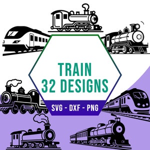 Paquete SVG PNG de tren ferroviario, paquete SVG de locomotora de vapor y moderna, archivos de silueta Cricut para cortador láser