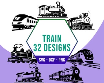 Railway Train SVG PNG Bundle, Steam and Modern Locomotive SVG Pack, Cricut Silhouette Files for Laser Cutter