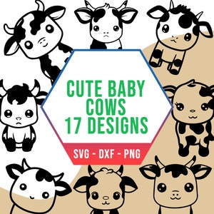 Pacote SVG de vaca bebê fofo, pacote SVG de animais de celeiro de fazenda, arquivos de silhueta Cricut para cortador a laser