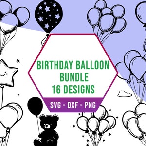 Pacchetto SVG di palloncini di compleanno carini, pacchetto SVG di celebrazione di eventi per feste, file Silhouette Cricut per taglierina laser