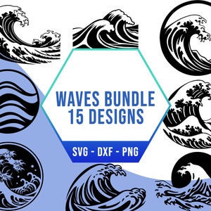 Tropical Waves SVG PNG Bundle, Icon Water SVG Pack, Cricut Silhouette Files for Laser Cutter
