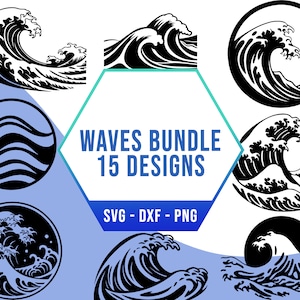 Tropical Waves SVG PNG Bundle, Icon Water SVG Pack, Cricut Silhouette Files for Laser Cutter