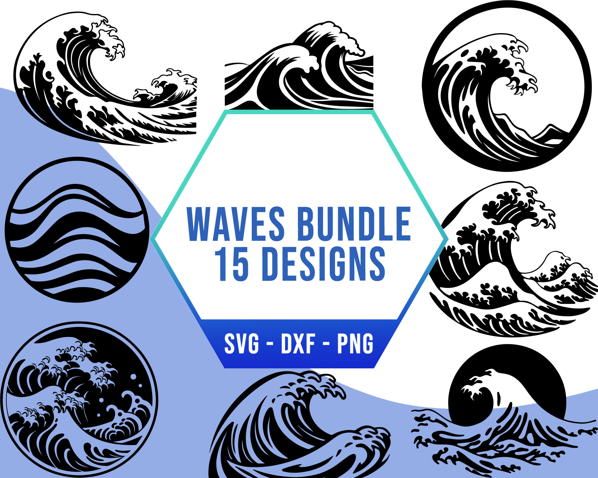 Tropical Waves SVG PNG Bundle, Icon Water SVG Pack, Cricut Silhouette