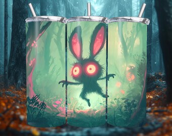 Spooky Bunny Monster Tumbler Wrap, Fantasy Forest Spirit Sublimation Design PNG, 20oz Skinny Digital Download
