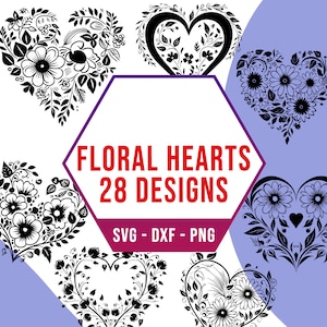 Paquete SVG PNG de amor de flores y plantas, paquete SVG de corazón floral de naturaleza, archivos de silueta Cricut para cortador láser