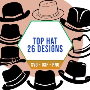 Top Hat SVG-bundel, Gentleman Hat SVG Pack, Cricut silhouetbestanden voor lasersnijder