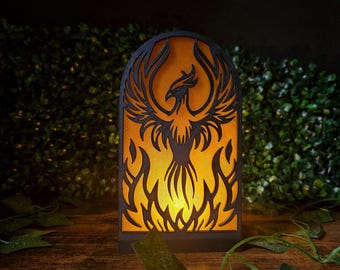 Rising Phoenix Fantasy Lantern | Mythical Fire Bird LED Night Light | Cozy Romantasy Book Nook Lamp | Rebirth Flame Bookshelf Decor