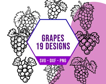 Grape Fruit SVG Bundle, Healthy Natural Snack SVG Pack, Cricut Silhouette PNG Files for Laser Cutter