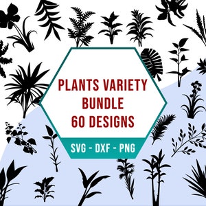 Paquete SVG de variedad de plantas, paquete SVG de hojas, archivos de silueta Cricut para cortador láser