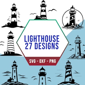 Pakiet SVG Lighthouse, Pakiet SVG Ocean Lighthouse, Pliki Cricut Silhouette dla plotera laserowego