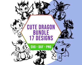 Baby Dragon SVG PNG Bundle, Cute Dragons SVG Pack, Cricut Silhouette Files for Laser Cutter