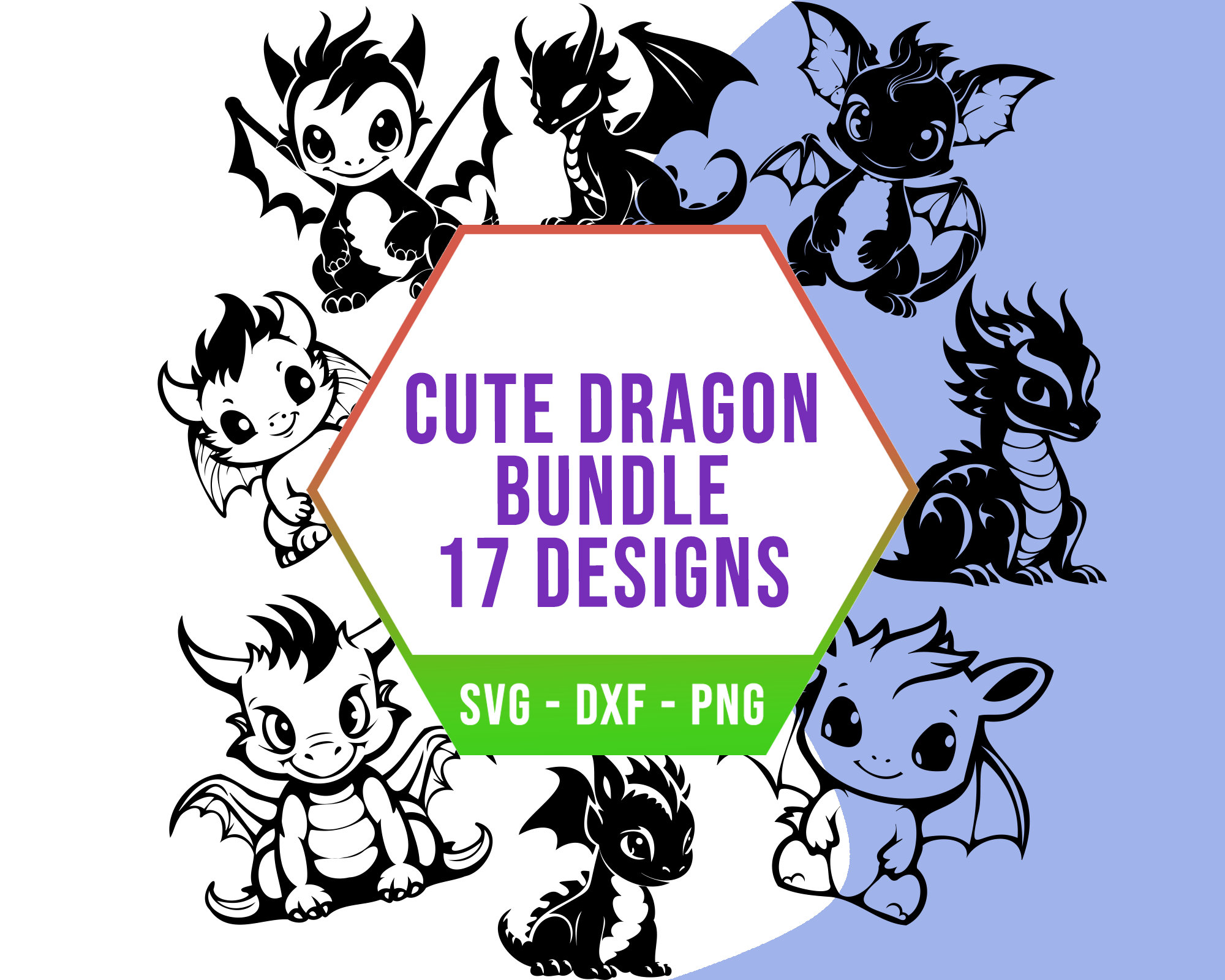 Baby Dragon SVG PNG Bundle, Cute Dragons SVG Pack, Cricut Silhouette