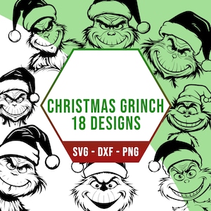 Weihnachten Grinch SVG Bundle, festliche Grinch Gesicht SVG Pack, Cricut Silhouette PNG-Dateien für Laser Cutter