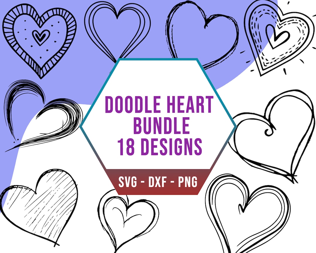 Doodle Heart SVG Bundle, Valentine Love Passion SVG Pack, Cricut ...