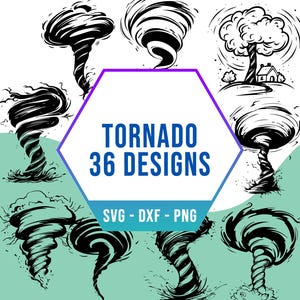 Paquete SVG de tornado de tormenta, paquete SVG de cielo con tornado meteorológico, archivos PNG de silueta de Cricut para cortadora láser
