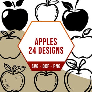 Bundle simple pomme SVG, pack SVG jus de fruits nourriture, fichiers PNG Cricut Silhouette pour découpeuse au laser