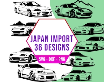 Japan Import Car SVG PNG Bundle, JDM Asian Drift Car Svg Pack, Cricut Silhouette Files for Laser Cutter