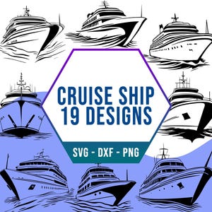 Cruiseschip SVG-bundel, zee oceaan reizen boot SVG-pakket, Cricut silhouet png-bestanden voor lasersnijder