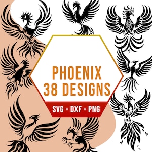 Blaze Phoenix SVG Bundle, Pack SVG oiseau de feu mythologie, fichiers Silhouette Cricut pour découpeuse au laser