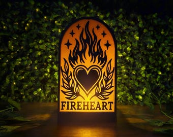 Fireheart Fantasy Archway Lantern | Bookish LED Night Light | Flaming Heart Book Nook Decor | Fire Star Desk Lamp | Gift for Fantasy Readers