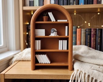 Cute Miniature Arched Shelf & Booknook Decor | Tiny Library Display for Book Lover | Handcrafted Craft Room Gift | Unique Bibliophile Accent