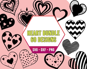 Heart SVG Bundle, Cute Kawaii Love SVG Pack, Cricut Silhouette Files for Laser Cutter