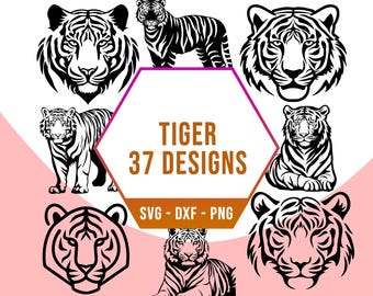 Cute Tiger SVG Bundle, Safari Zoo Animal SVG Pack, Cricut Silhouette PNG Files for Laser Cutter