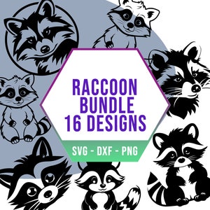 Ensemble SVG de raton laveur mignon, pack SVG de beaux ratons laveurs, fichiers Silhouette Cricut pour découpeur laser
