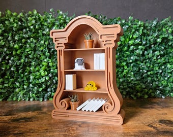 Miniature Antique Bookshelf | Ornate Wood Baroque Display Cabinet for Bookshelf Decor | 1:12 Scale Dollhouse Library | Vintage Bookish Gift