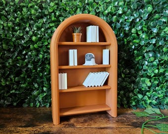 Miniature Arched Bookshelf | Tiny Bookcase Display for Bookshelf Decor | 1:12 Scale Dollhouse Library | Bookish Miniature Craft Studio Gift